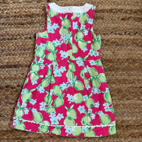 Janie & Jack Size 4 Pink & Green Fruit Market Dress Apple Print Pleated - Picture 6 of 6